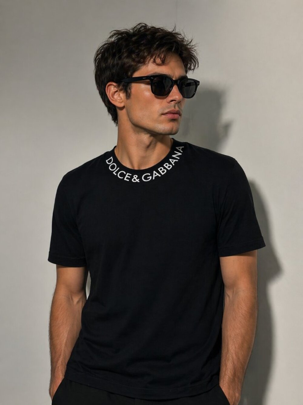 Dolce & Gabbana Black Logo Neck T-Shirt 100% Cotton Italy Designer Tee Size XL